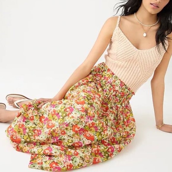 J Crew NWOT Block Print Cotton Voile Midi Skirt + Top Set in Painterly Floral L - Picture 5 of 6